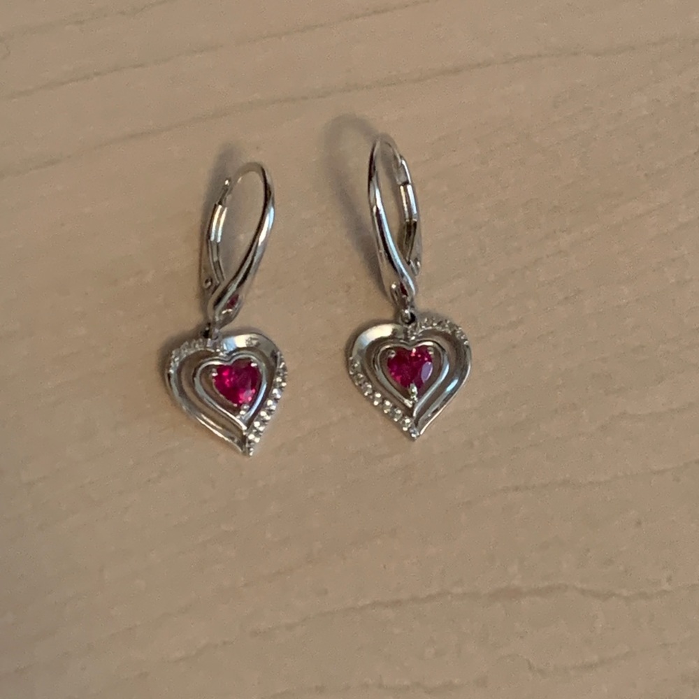 Lab-Created Ruby And Sterling Silver Earrings - image 1